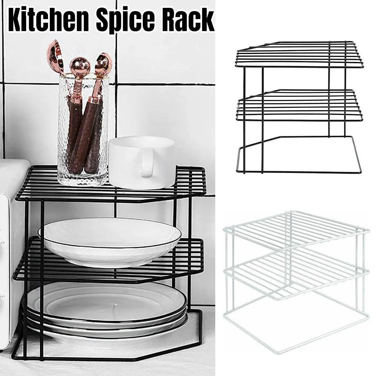 Iron Kitchen Seasoning Rack Kitchenware Storage Shelf Desktop Organizer Home - White