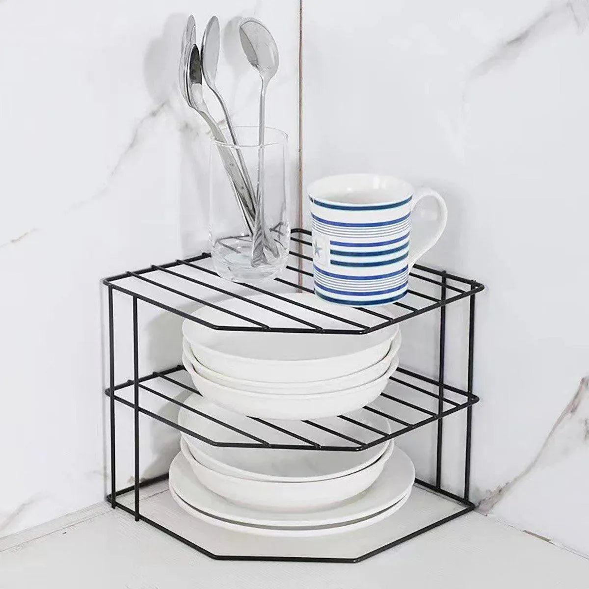 Iron Kitchen Seasoning Rack Kitchenware Storage Shelf Desktop Organizer Home - White