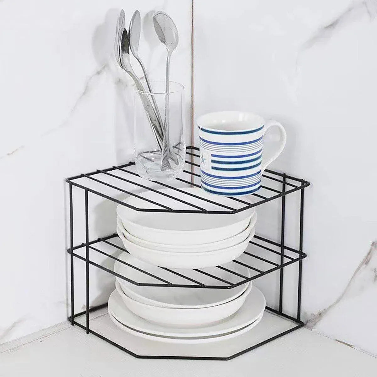 Iron Kitchen Seasoning Rack Kitchenware Storage Shelf Desktop Organizer Home - White