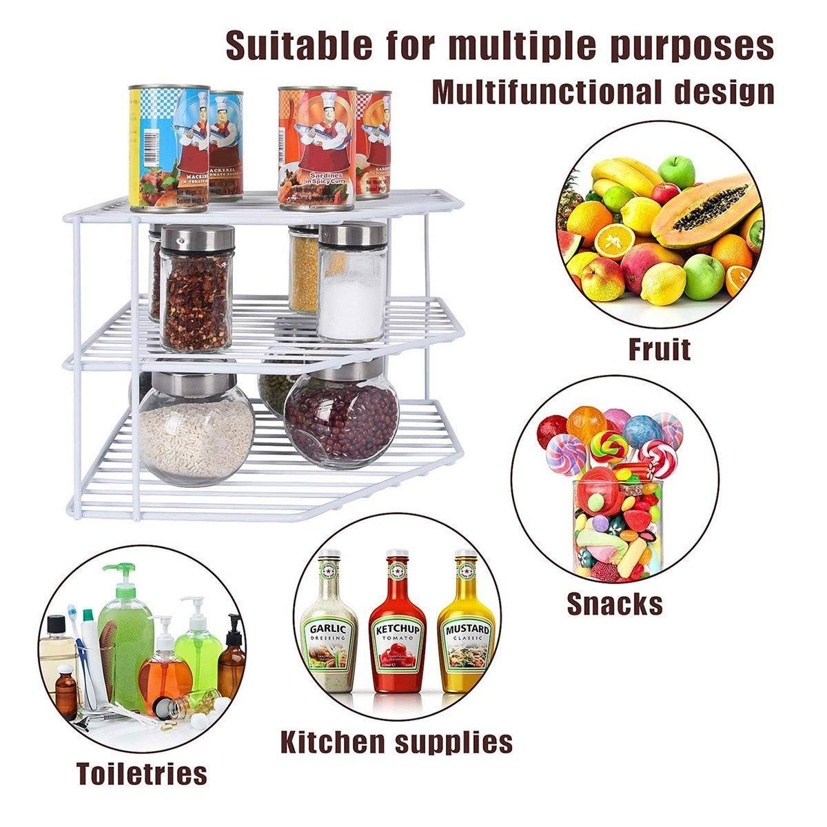 Iron Kitchen Seasoning Rack Kitchenware Storage Shelf Desktop Organizer Home - White