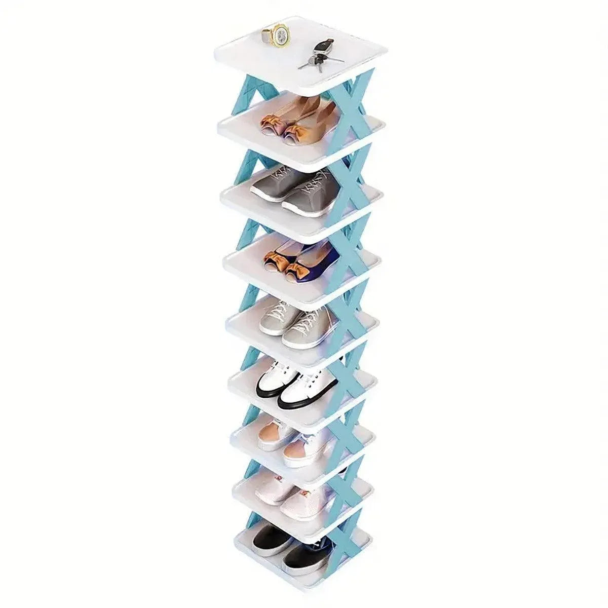 Simple Shoe Rack Home Use Space Saving Clip Storage Organizer Cabinet Stand - Blue