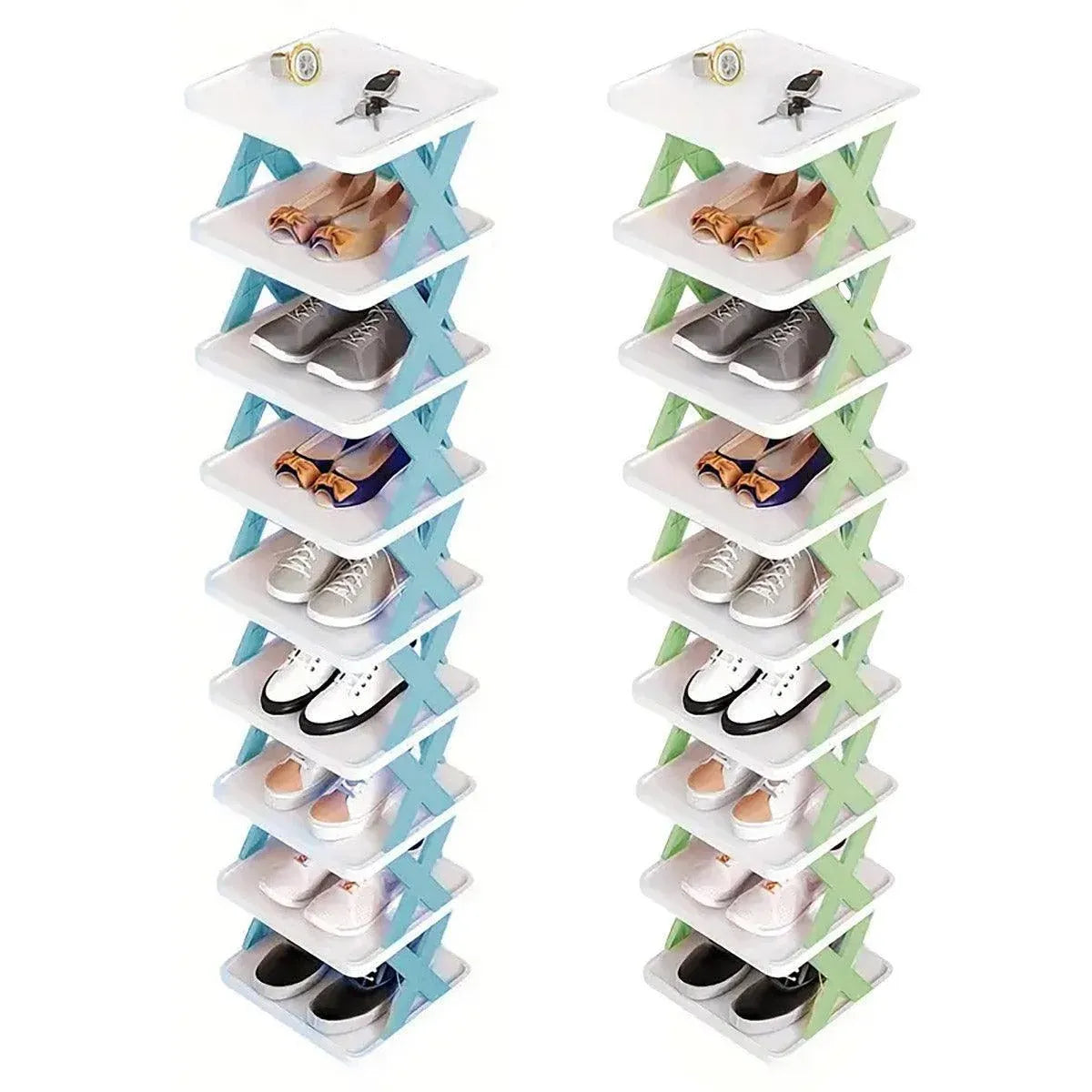 Simple Shoe Rack Home Use Space Saving Clip Storage Organizer Cabinet Stand - Blue