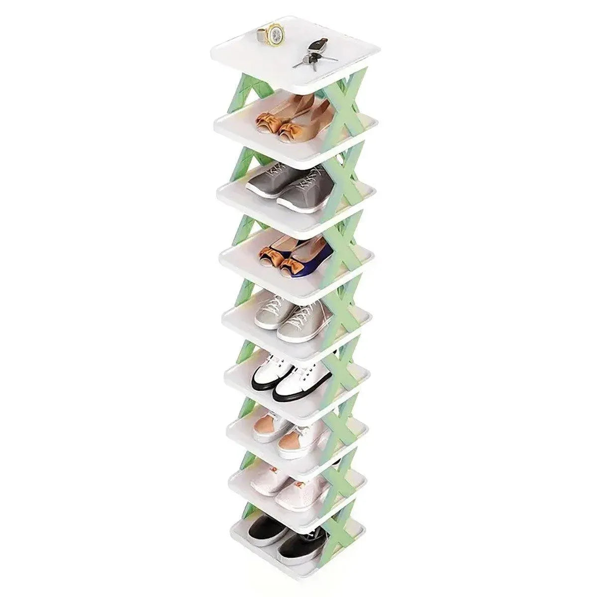 Simple Shoe Rack Home Use Space Saving Clip Storage Organizer Cabinet Stand - Green