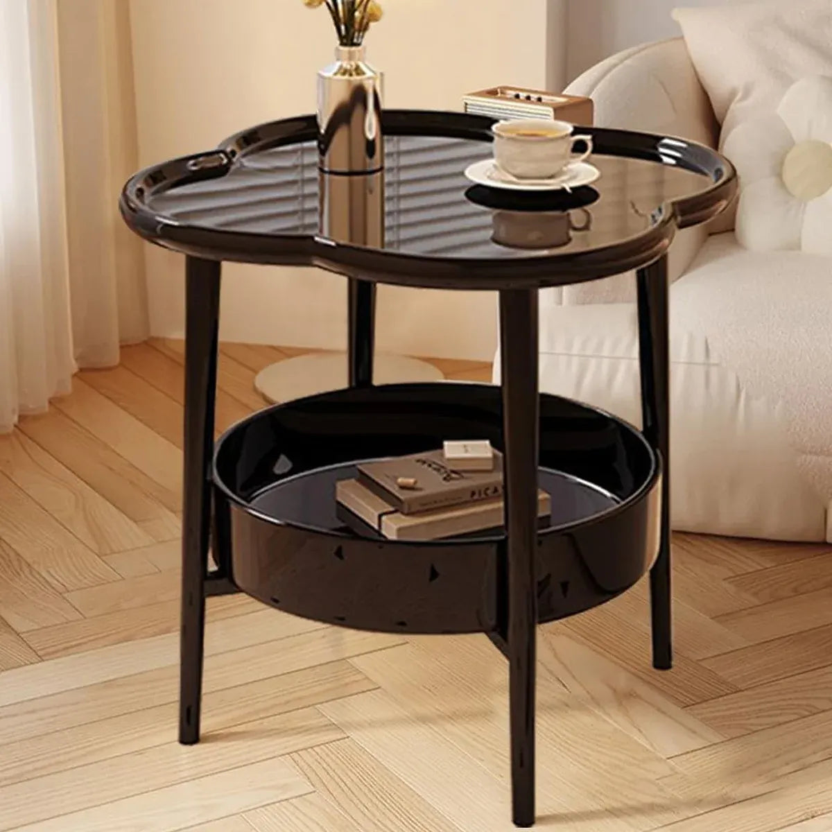 Trendy Black Round Coffee Side Table Modern Minimalist End Table for Living Room