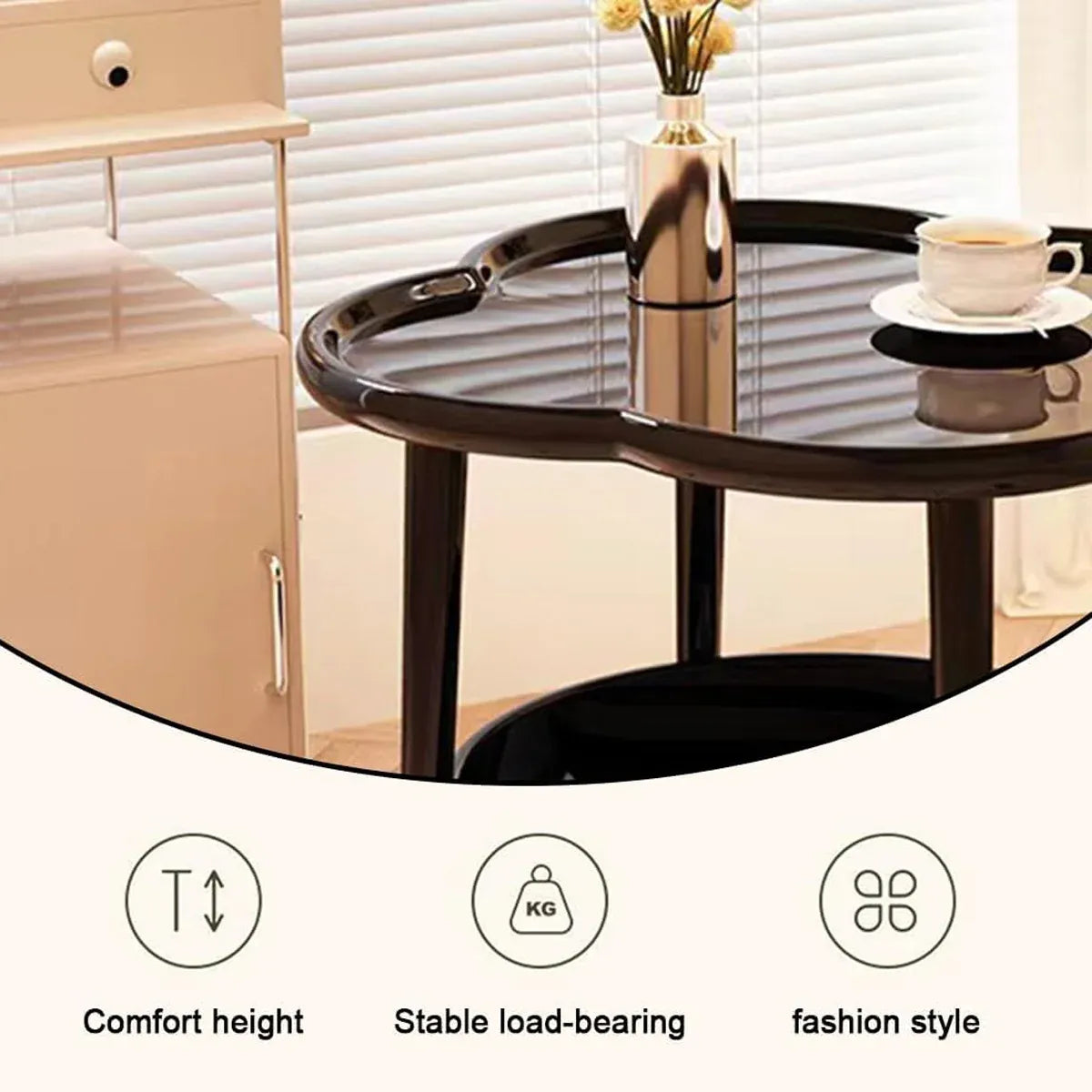 Trendy Black Round Coffee Side Table Modern Minimalist End Table for Living Room