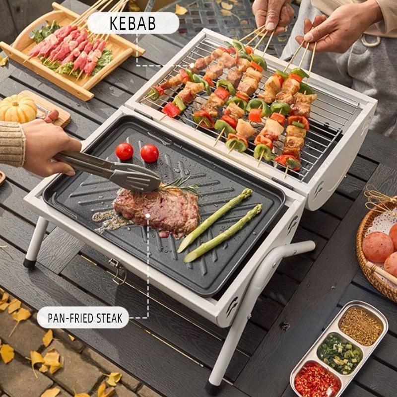 Grillz Charcoal BBQ Portable Grill Camping Barbecue Outdoor Cooking Smoker - White