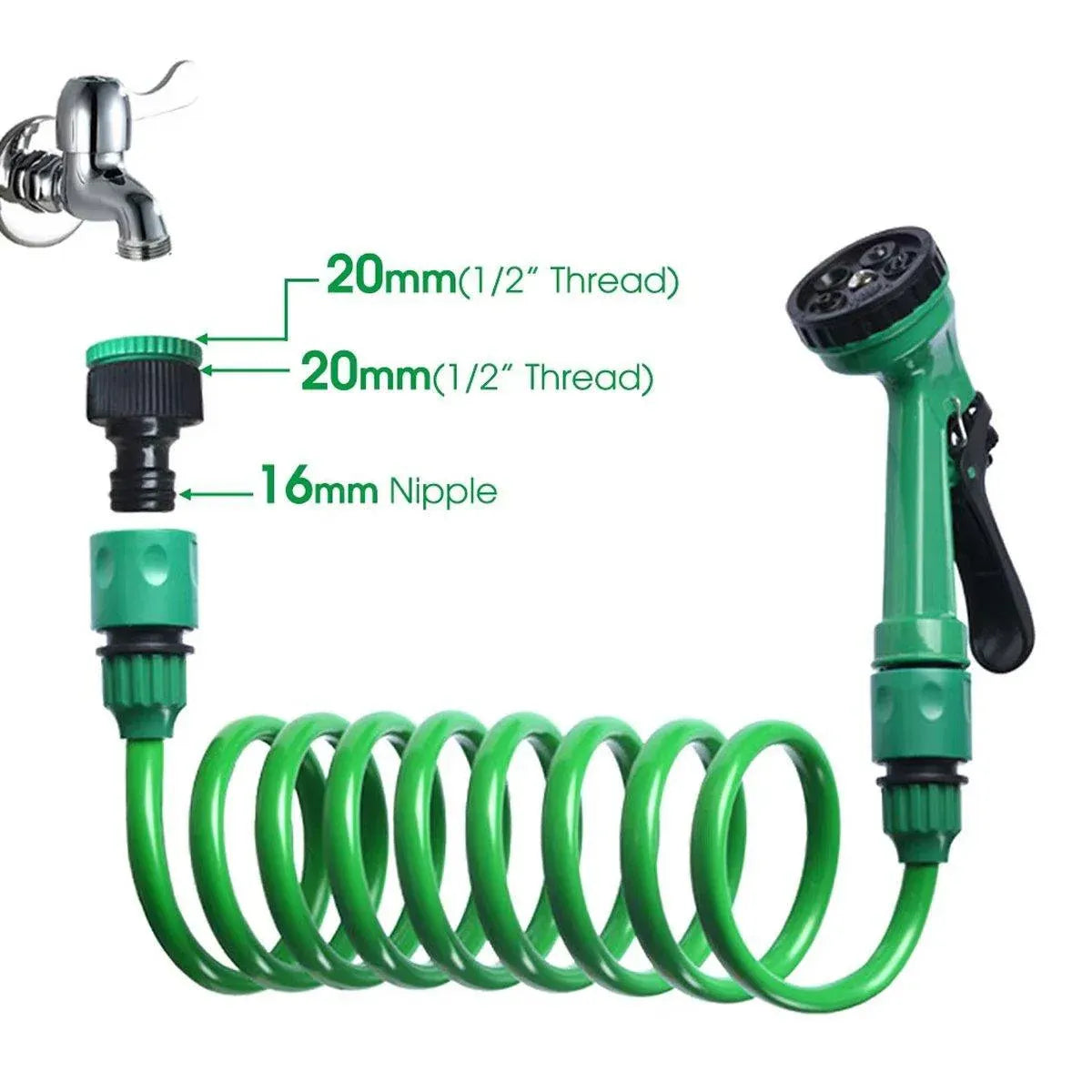 Telescopic Water Hose with Nozzle Garden Sprinkler for Plant Watering Household - 20m