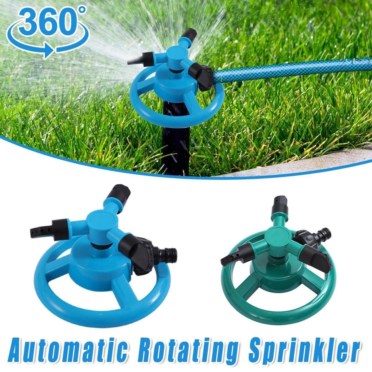 Small Disc Sprinkler 360 Degree Rotating Garden Sprayer Three Prong Spray Water - Blue