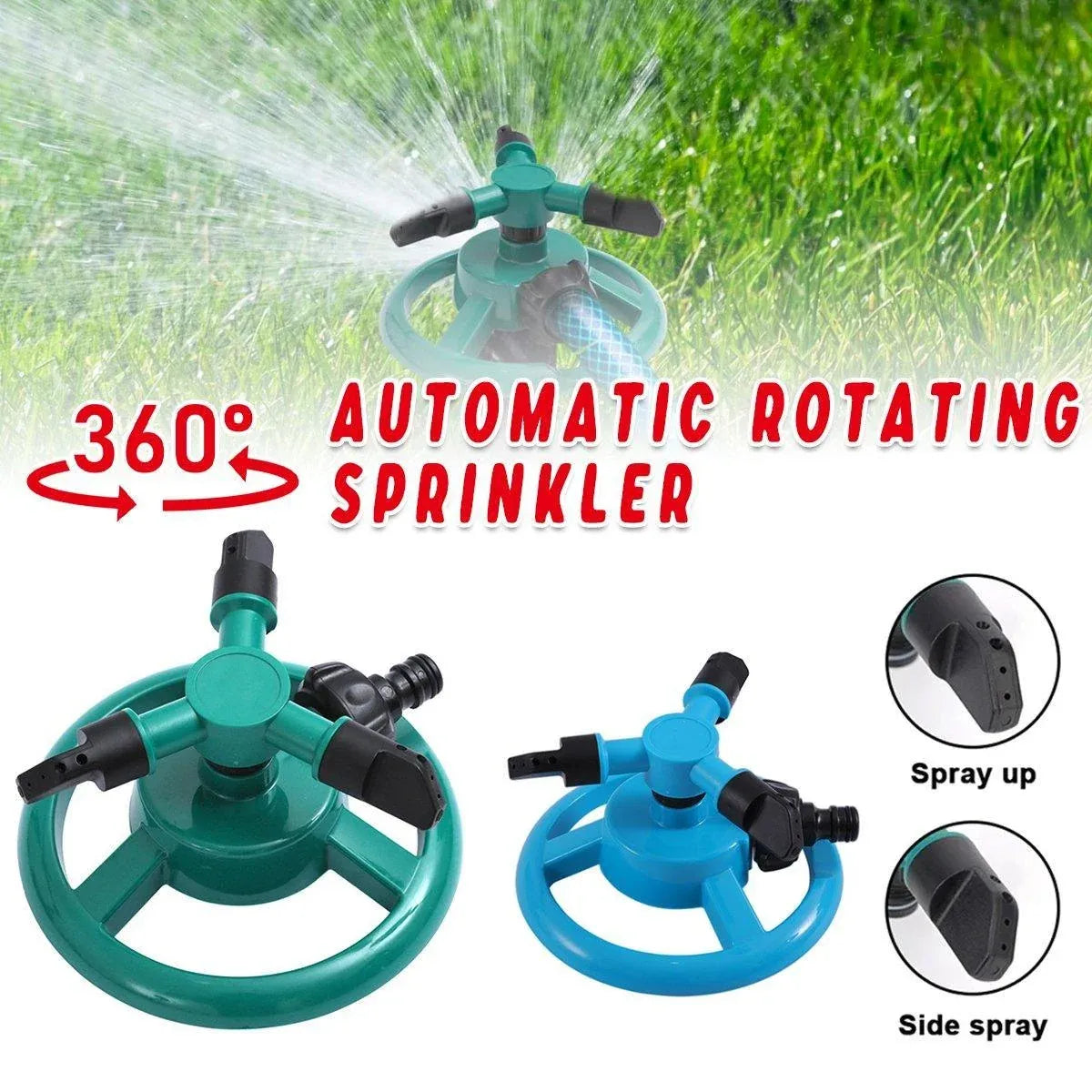 Small Disc Sprinkler 360 Degree Rotating Garden Sprayer Three Prong Spray Water - Green
