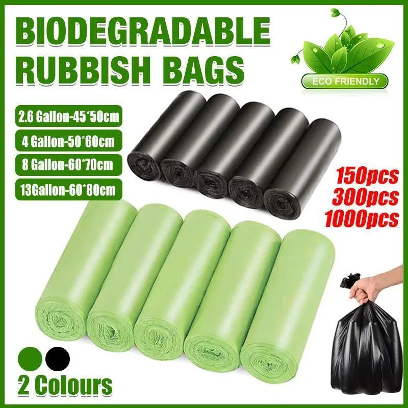 10Rolls Black Biodegradable Bin Liners Kitchen Garbage Bags 2.6GL,4GL,8GL,13GL - 60*70cm-10Rolls(300Bags)