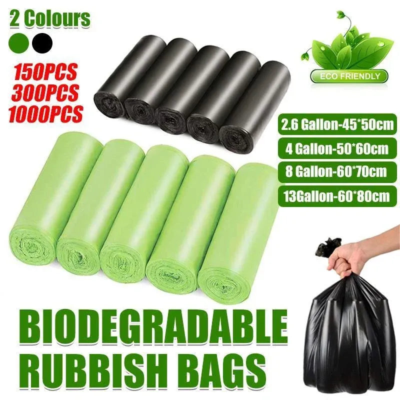 10Rolls Black Biodegradable Bin Liners Kitchen Garbage Bags 2.6GL,4GL,8GL,13GL - 60*70cm-10Rolls(300Bags)