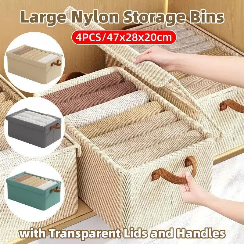 4pcs Foldable Clothes Storage Box Organizer Fabric Storage Box for Organization - Beige