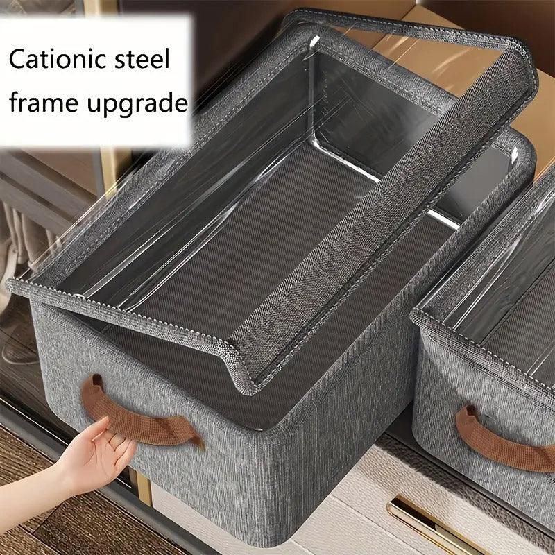 4pcs Foldable Clothes Storage Box Organizer Fabric Storage Box for Organization - Grey