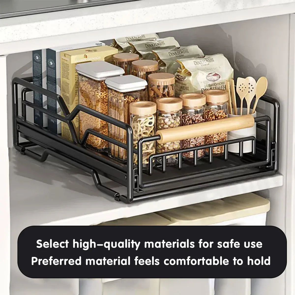 Pull Out Kitchen Storage Rack Basket Drawer Dish Organizer Slide Cabinet Shelf - White