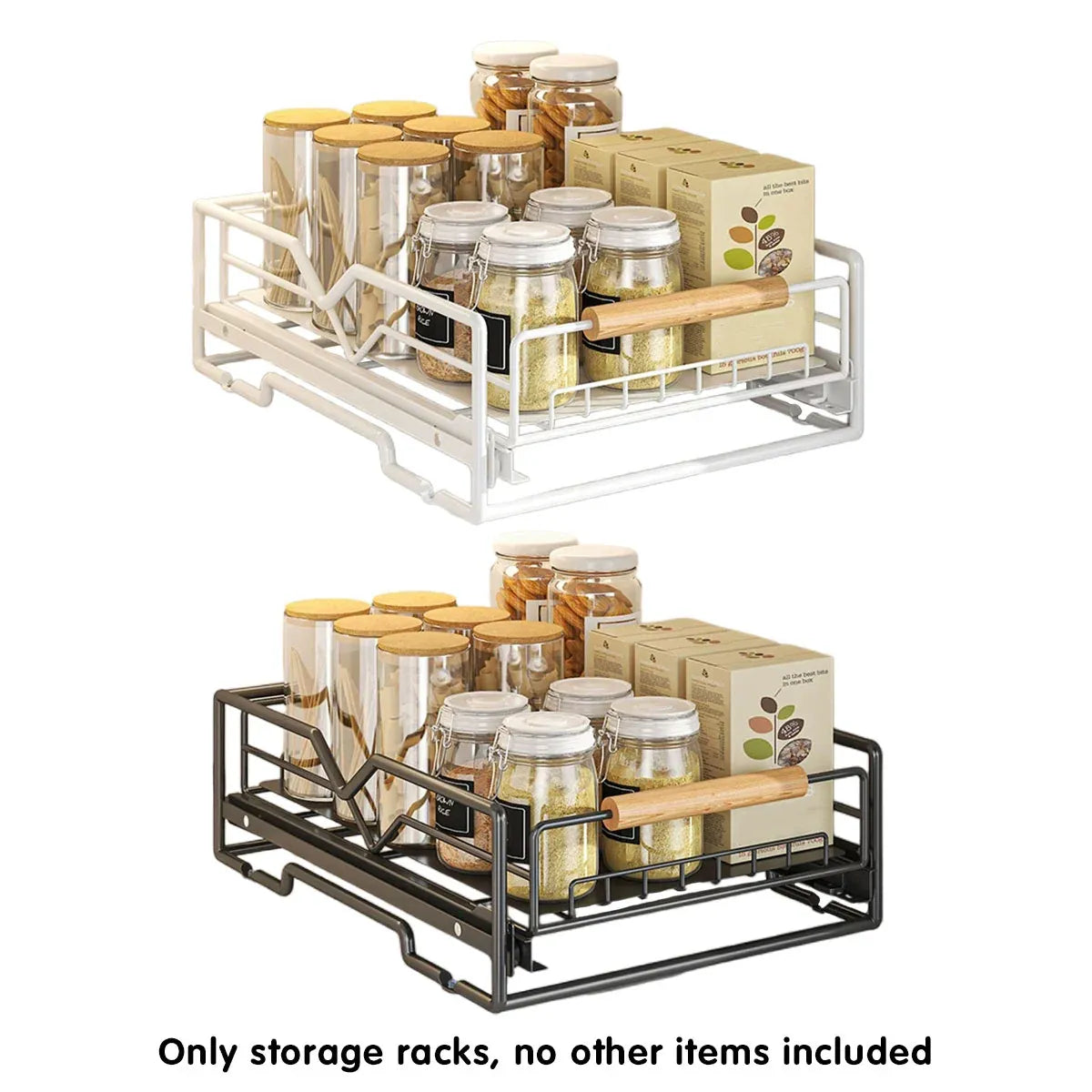Pull Out Kitchen Storage Rack Basket Drawer Dish Organizer Slide Cabinet Shelf - White