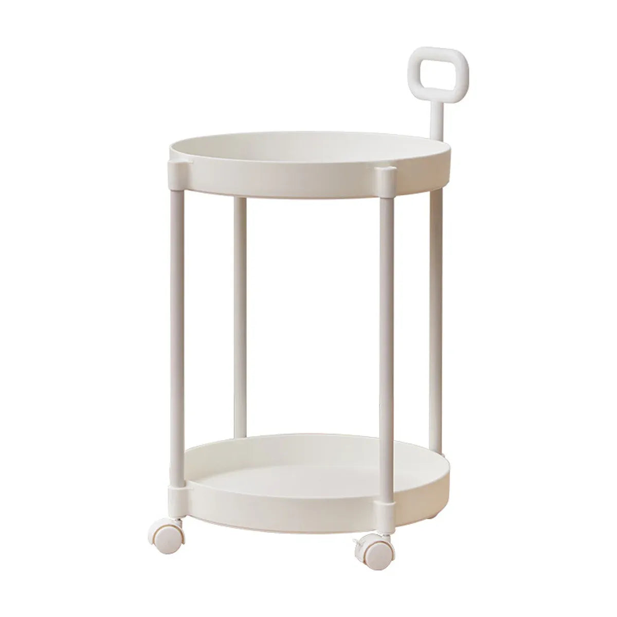 Cream Round Side Table on Wheels, 2-Tier Mobile Bedside & Sofa End Table 40cm