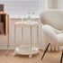 Cream Round Side Table on Wheels, 2-Tier Mobile Bedside & Sofa End Table 40cm