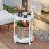 Cream Round Side Table on Wheels, 2-Tier Mobile Bedside & Sofa End Table 40cm