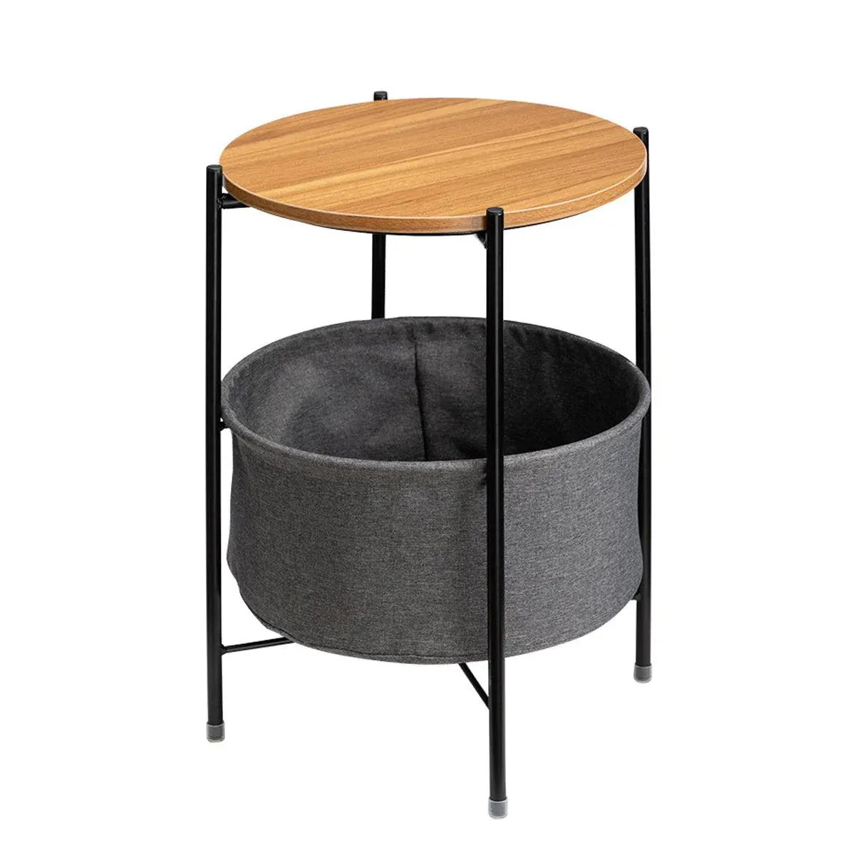Round Side Table Bedside Storage Basket Modern Home Table with Storage Organizer