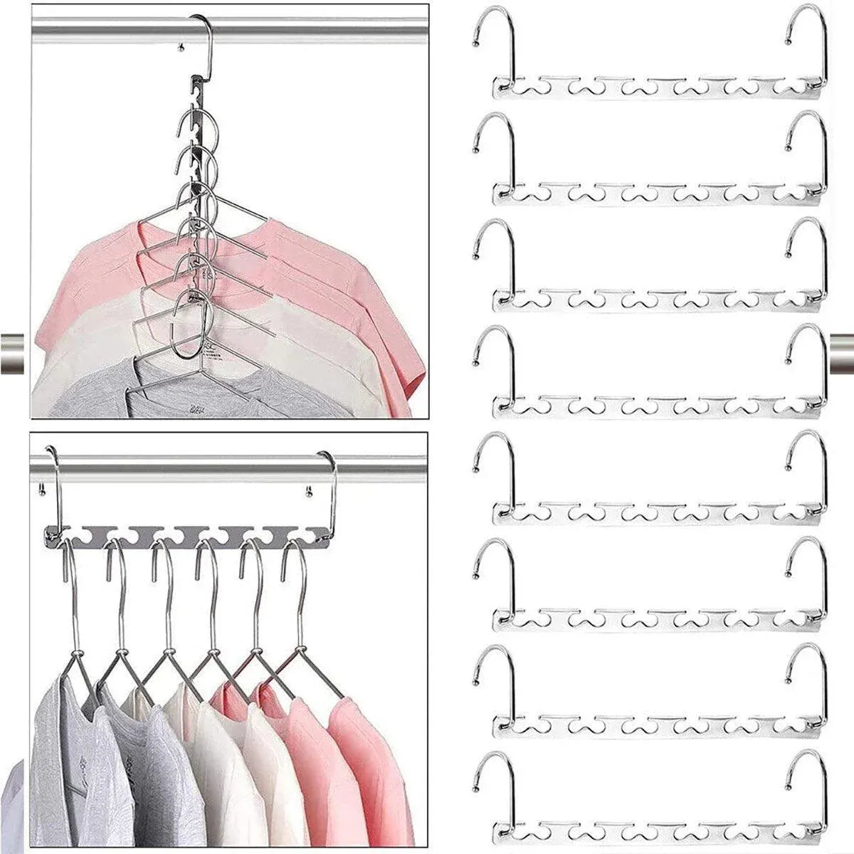 24 Pack Space Saving Clothes Hangers Metal Swivel Hook Wardrobe Organiser Rack