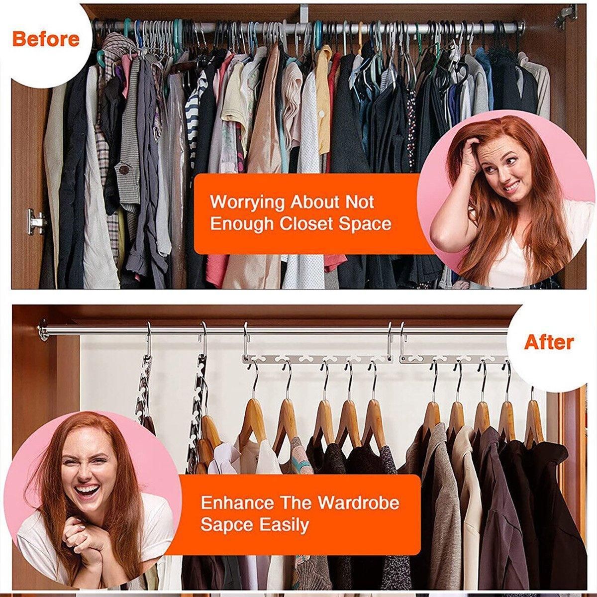 Clothes Hanger Space Saving Hook Folding Wardrobe Multipurpose Rack Coat Pants - 3PCS
