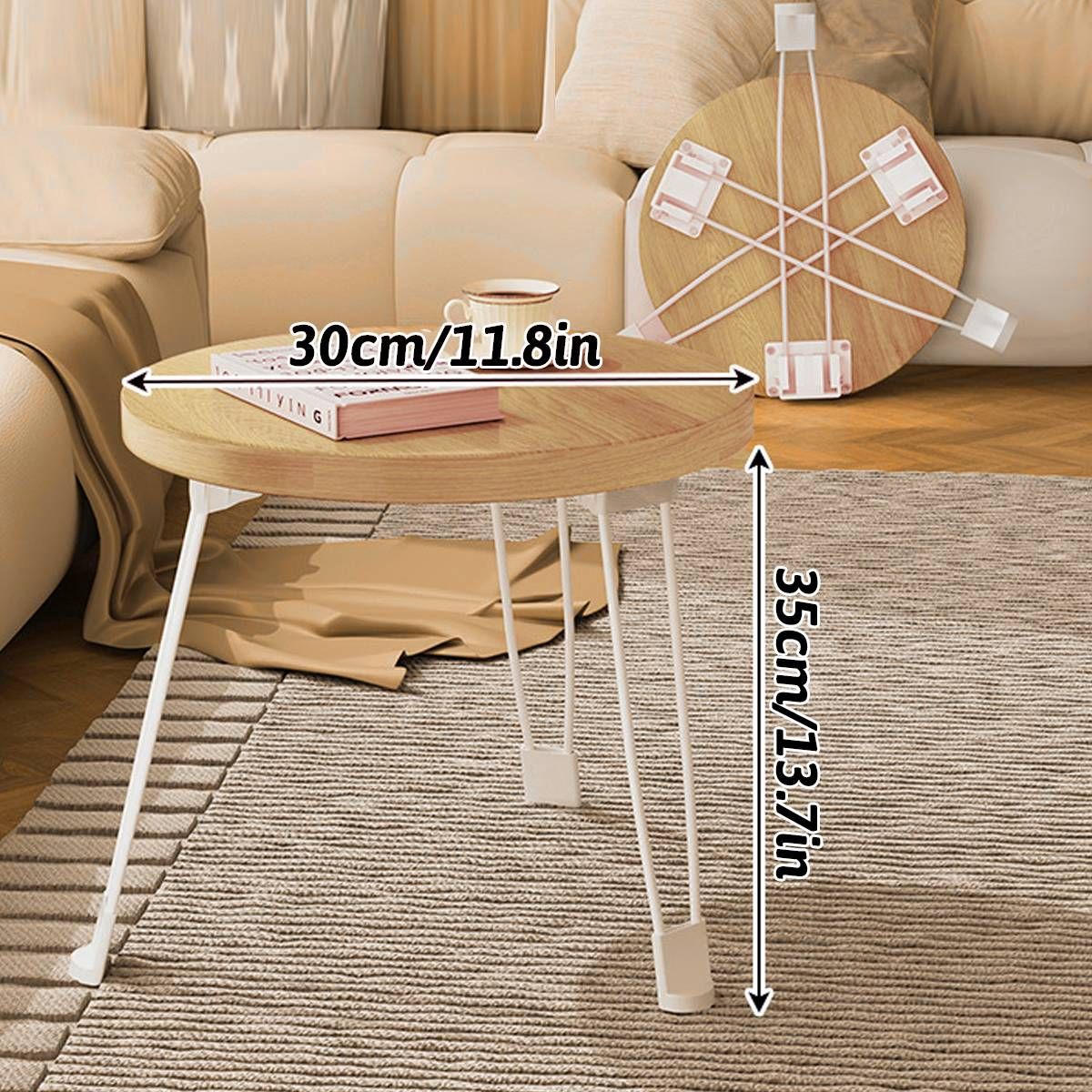 Folding Round Side Table with Carbon Steel Legs and Waterproof Top