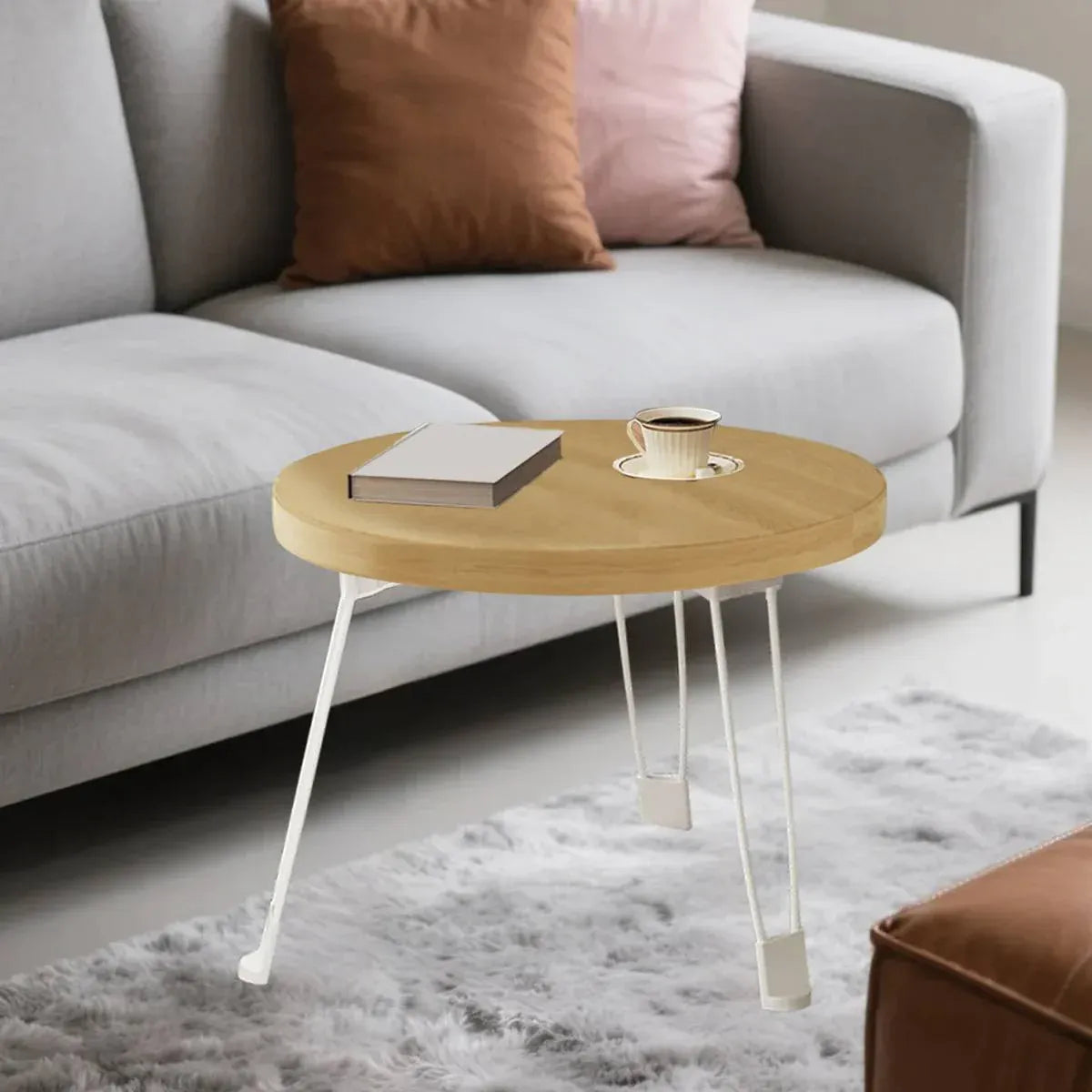 Folding Round Side Table with Carbon Steel Legs and Waterproof Top