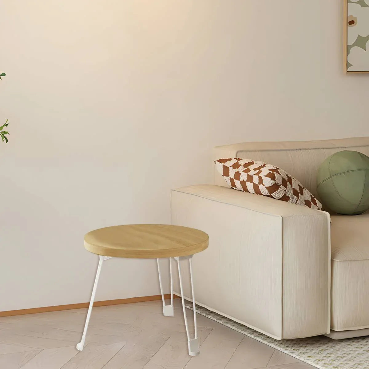 Folding Round Side Table with Carbon Steel Legs and Waterproof Top