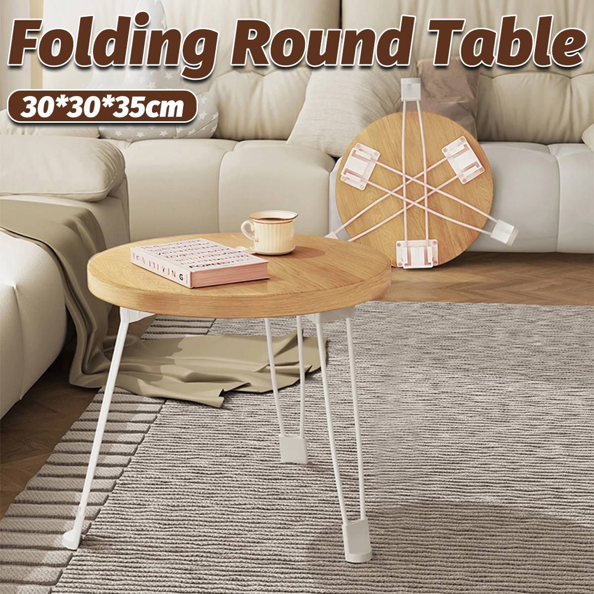 Folding Round Side Table with Carbon Steel Legs and Waterproof Top