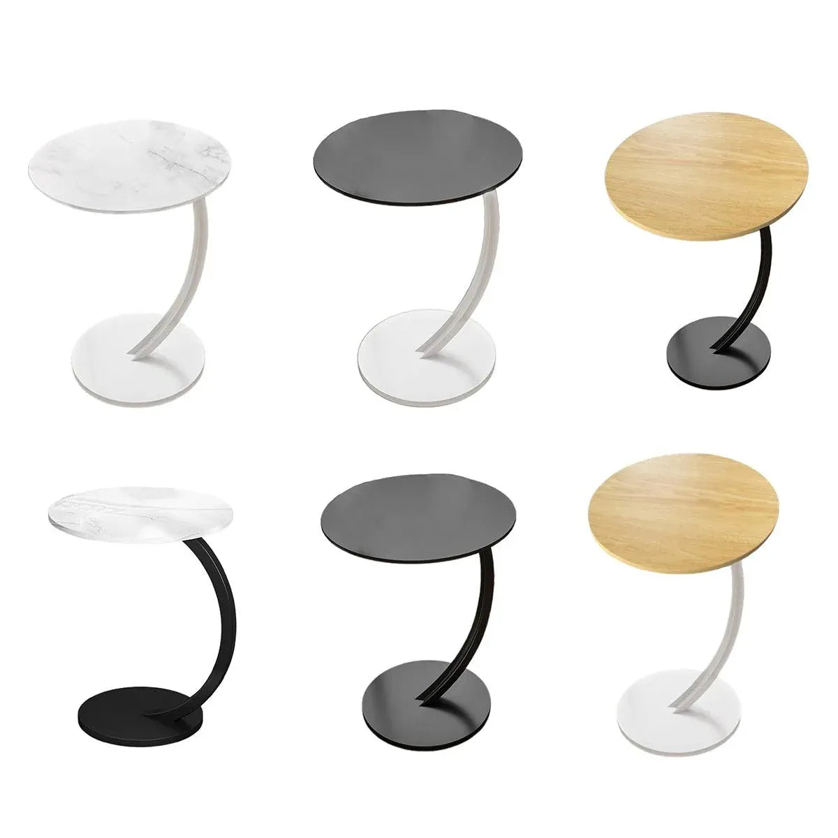 C Shaped Side Table for Sofa Couch Metal Frame Snack End Table 60cm Black White