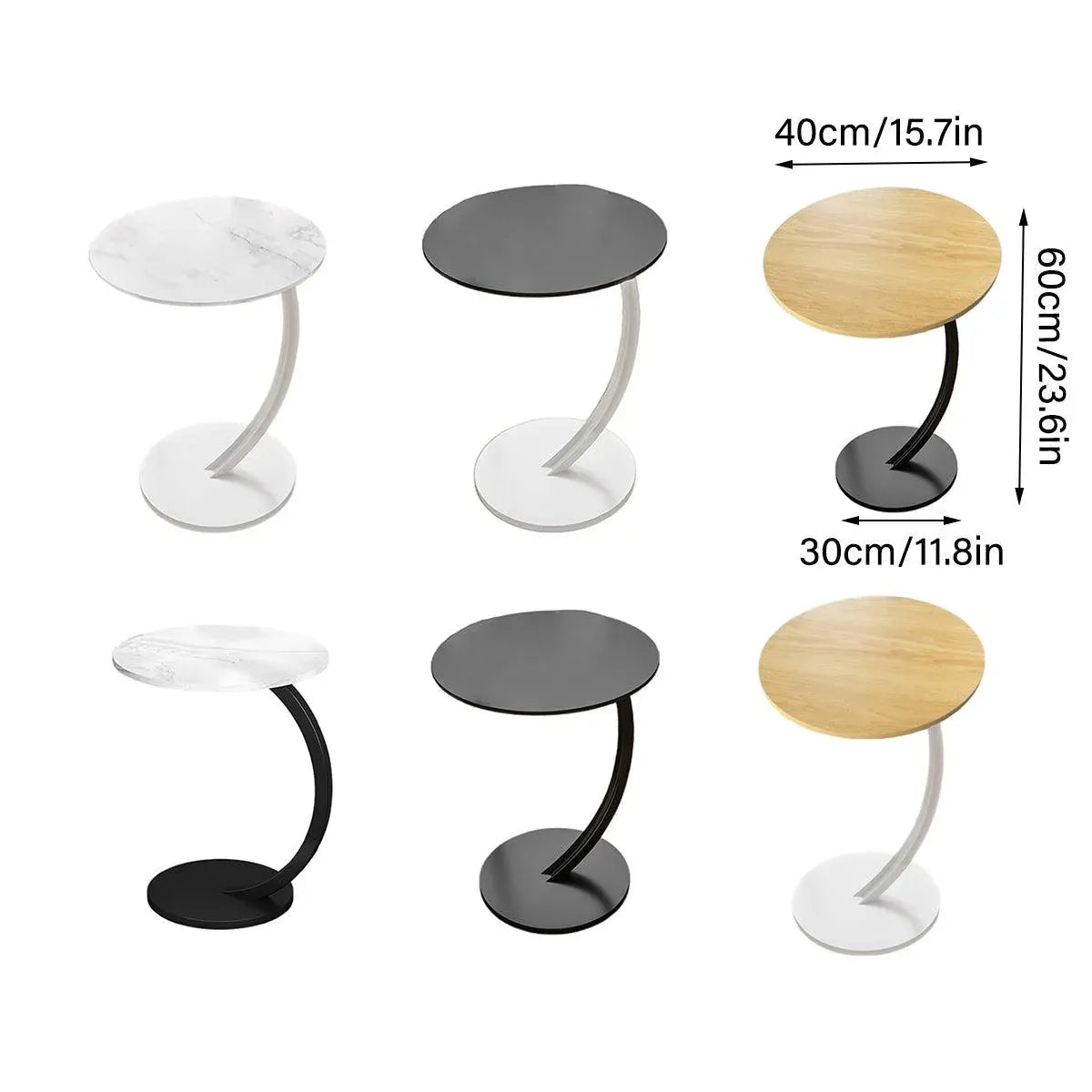 C Shaped Side Table for Sofa Couch Metal Frame Snack End Table 60cm Black White