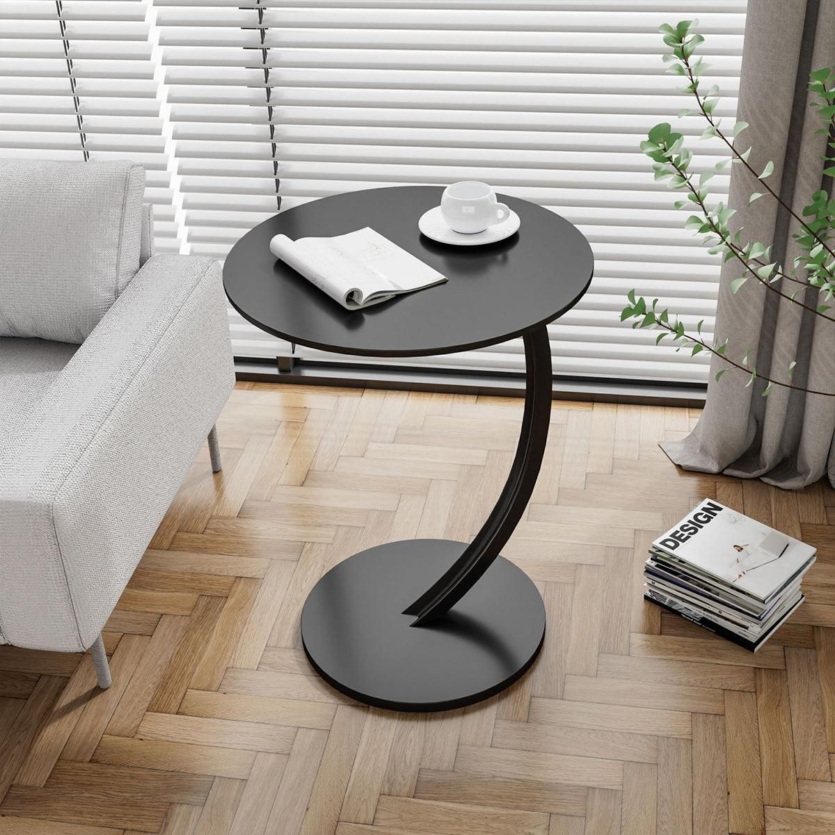 C Shaped Side Table for Sofa Couch Metal Frame Snack End Table 60cm Black White