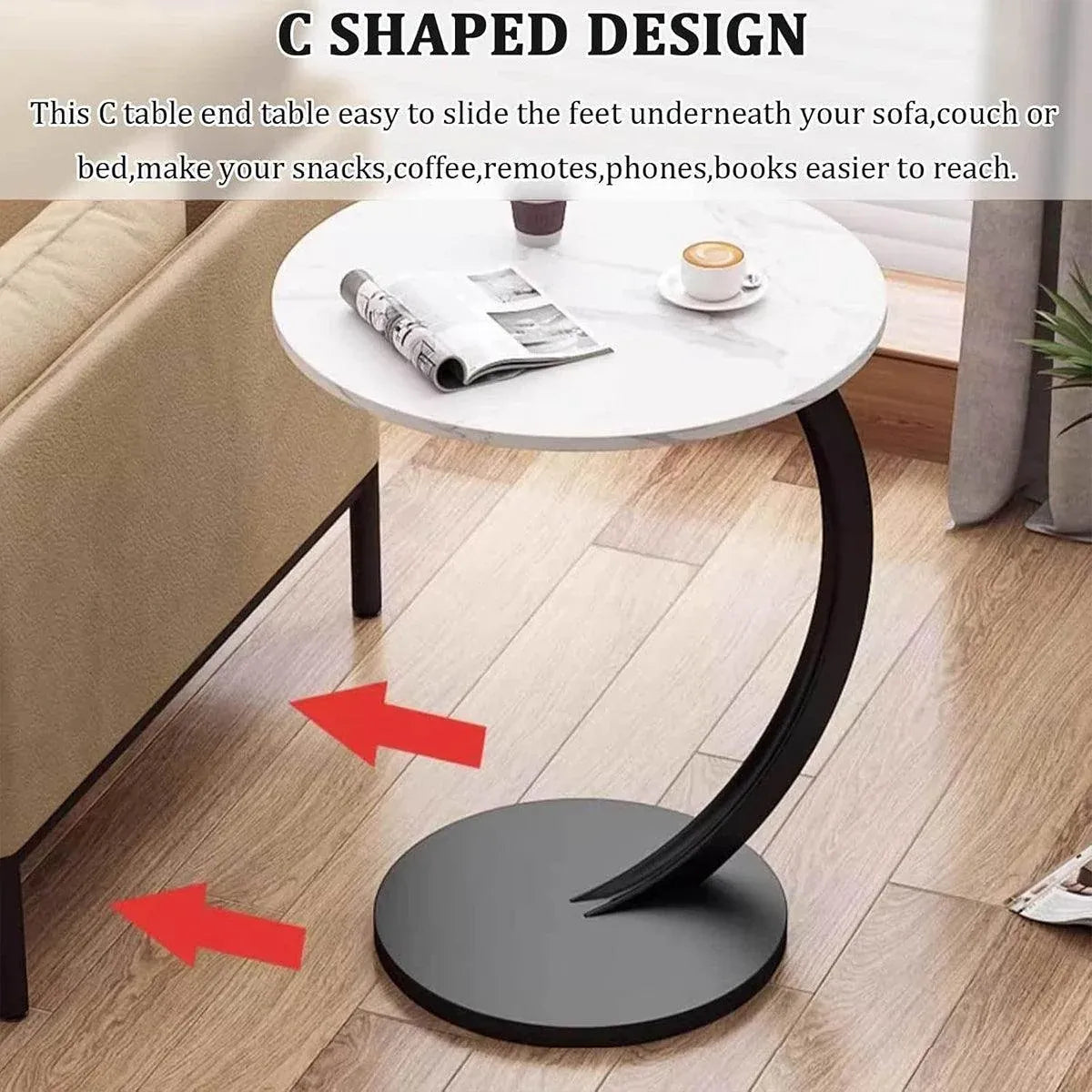 C Shaped Side Table for Sofa Couch Metal Frame Snack End Table 60cm Black White