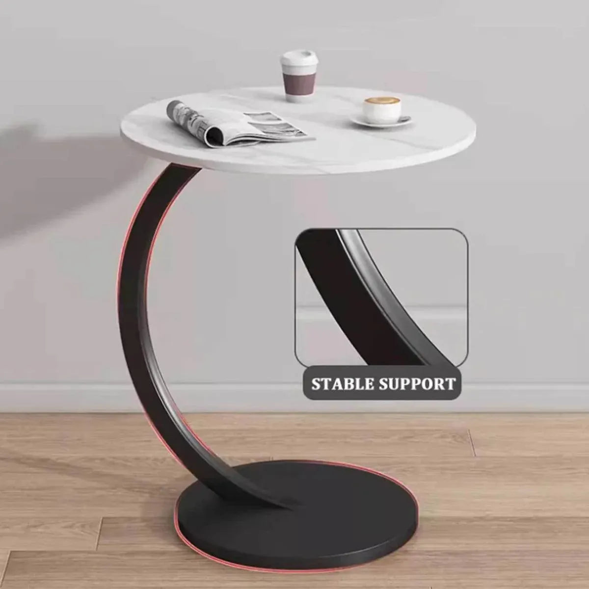 C Shaped Side Table for Sofa Couch Metal Frame Snack End Table 60cm Black White