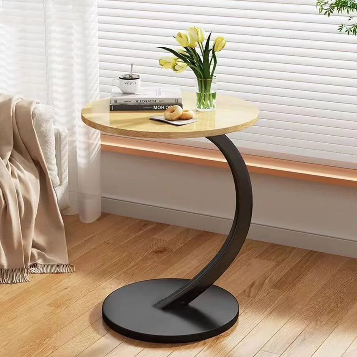 C Shaped Side Table for Sofa Couch Metal Frame Snack End Table 60cm Black White