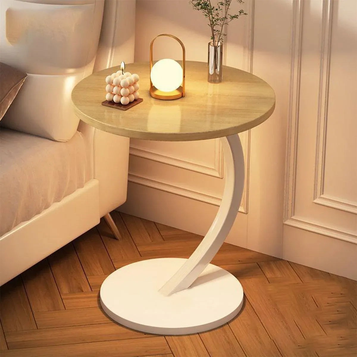 C Shaped Side Table for Sofa Couch Metal Frame Snack End Table 60cm Black White