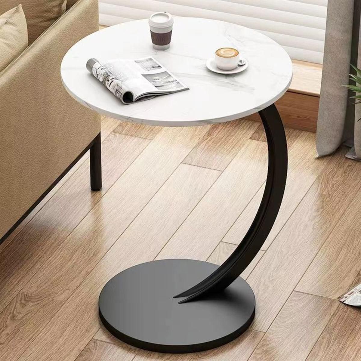 C Shaped Side Table for Sofa Couch Metal Frame Snack End Table 60cm Black White