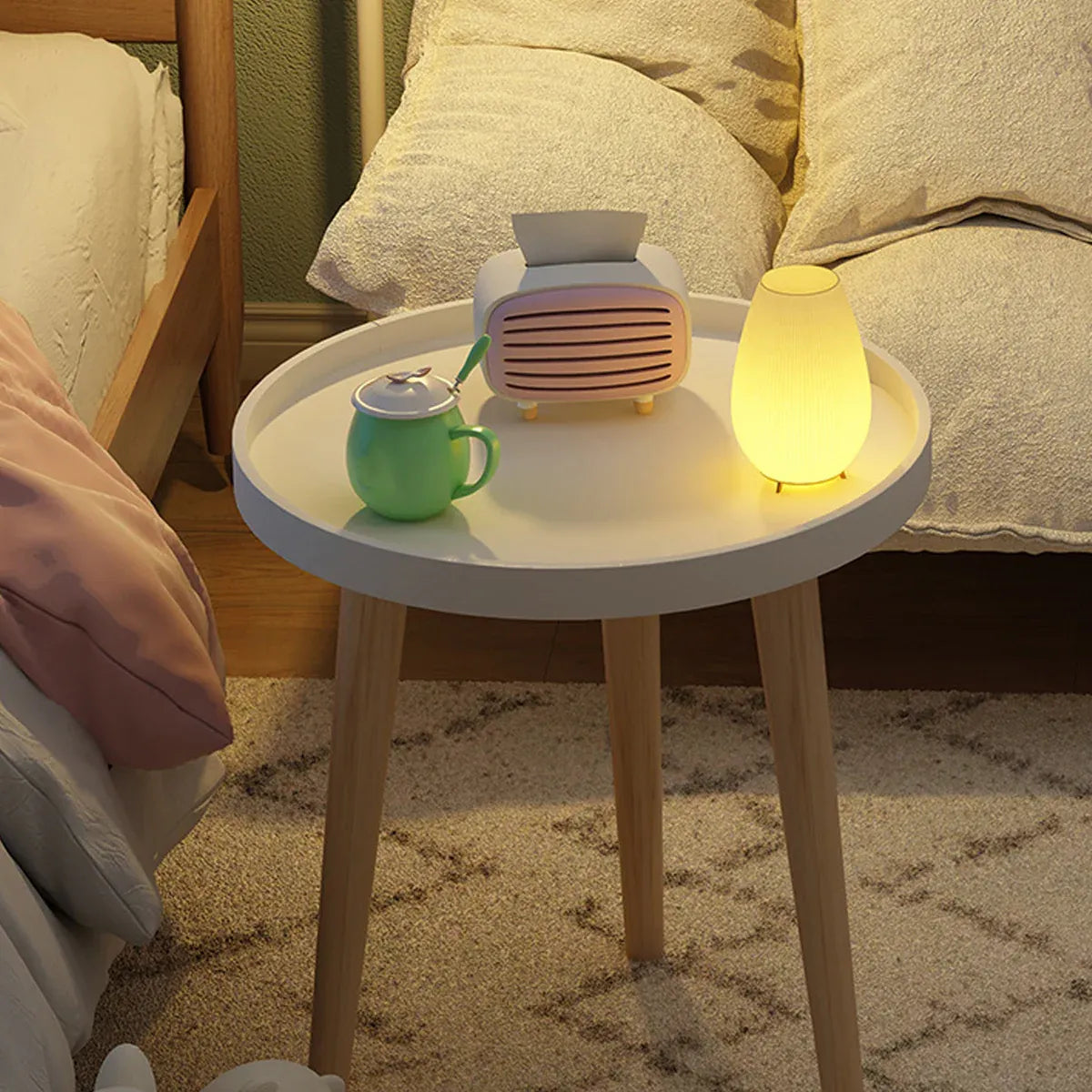 Simple Round Side Table Coffee Table for Living Room Sofa Side Space Saving