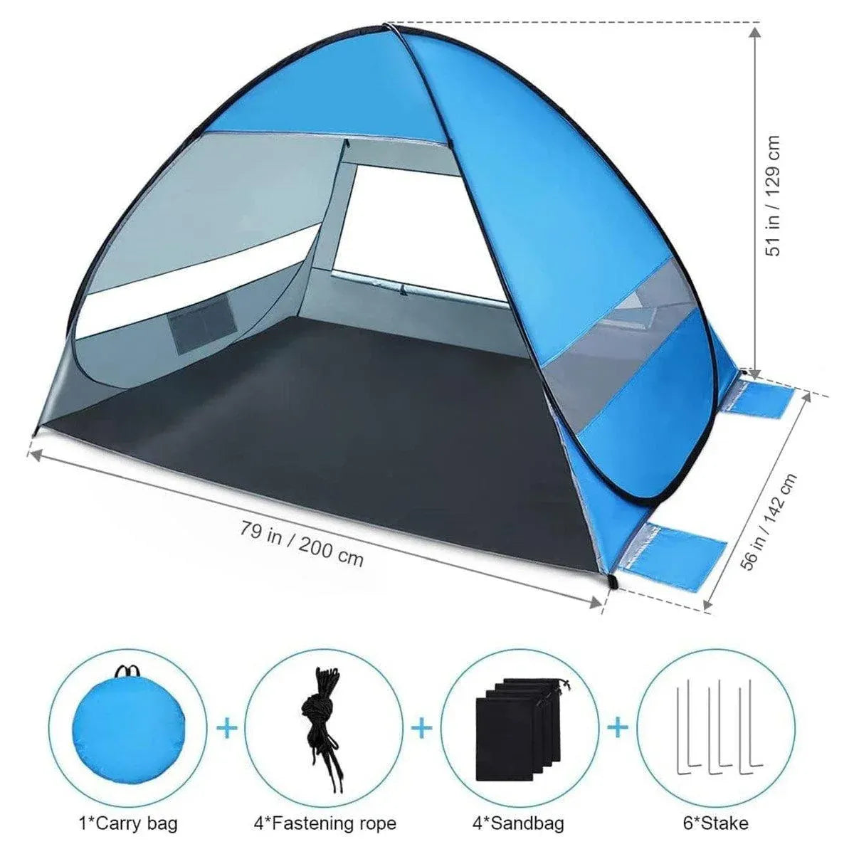 Automatic Pop Up Beach Tent UPF 50+ Sun Shelter for 3-4 People with Carry Bag