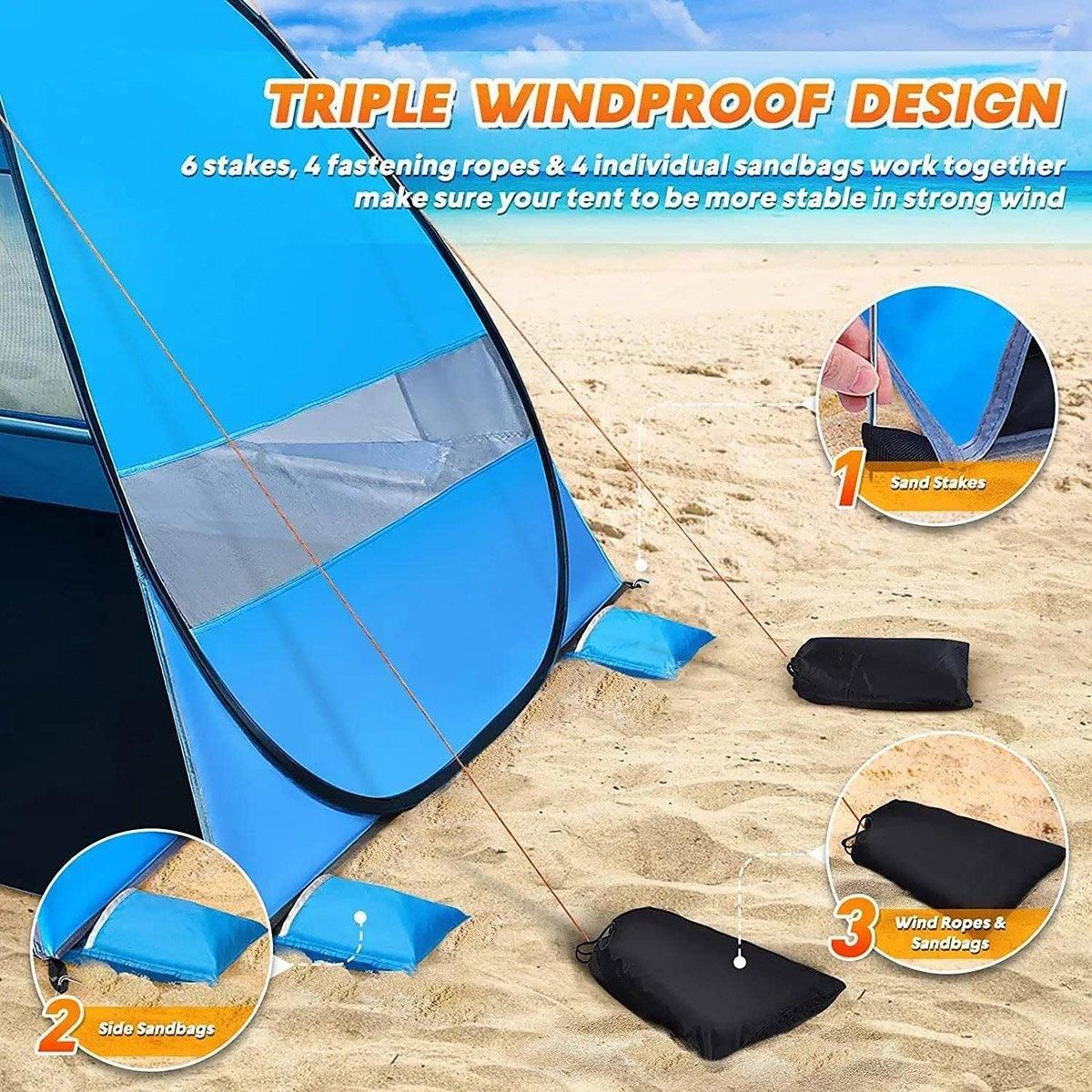 Automatic Pop Up Beach Tent UPF 50+ Sun Shelter for 3-4 People with Carry Bag