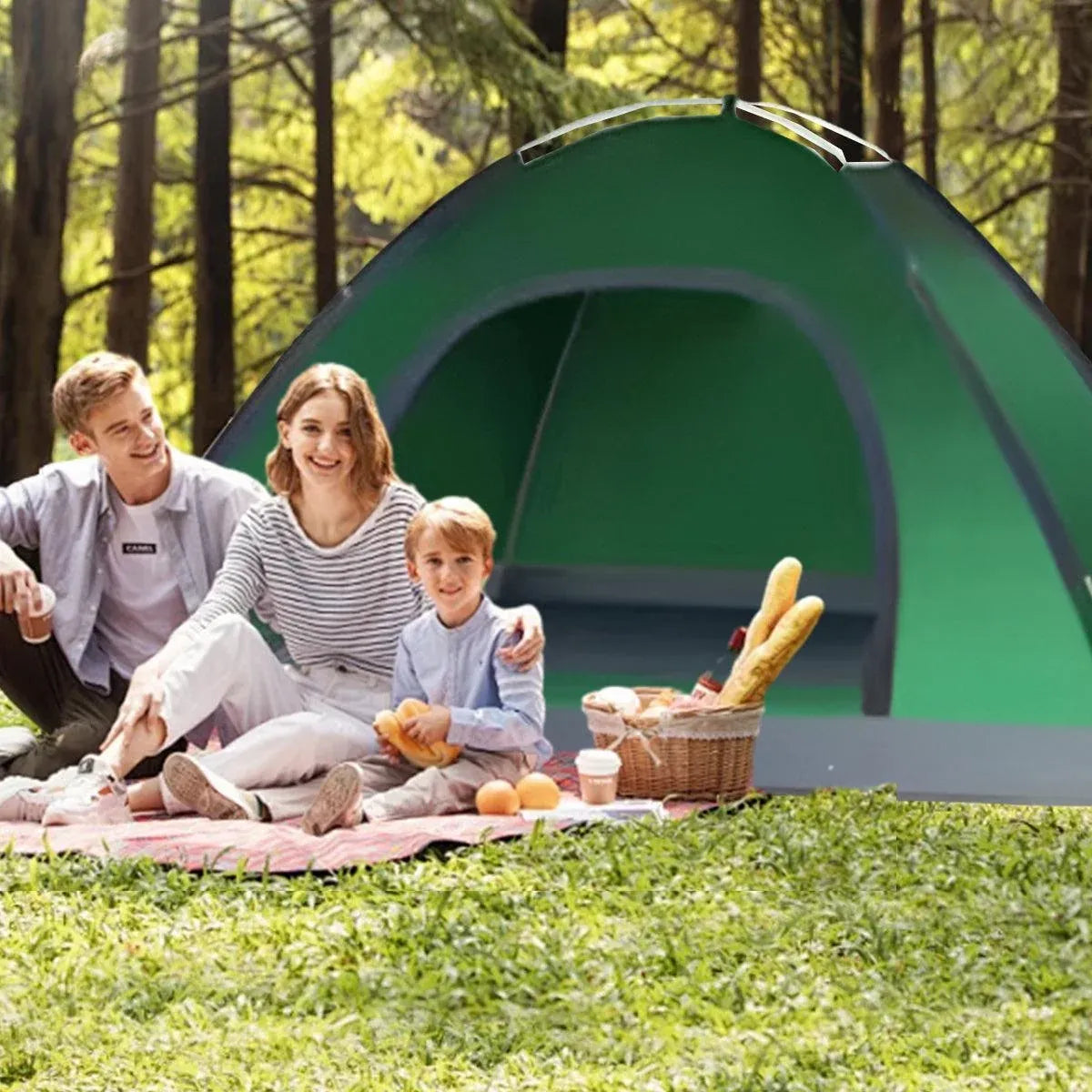 Outdoor Camping Tent Portable Sun Protection Lightweight Quick Setup Shelter - Blue 2-3 Person