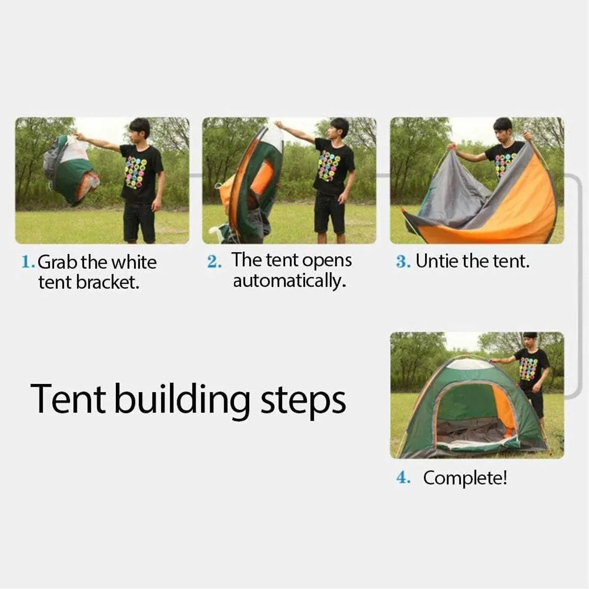 Outdoor Camping Tent Portable Sun Protection Lightweight Quick Setup Shelter - Blue 2-3 Person