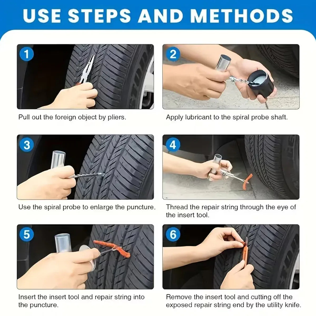 46PCS Car Tire Repair Kit Patch Plug Puncture Emergency for Car Truck Motorbike