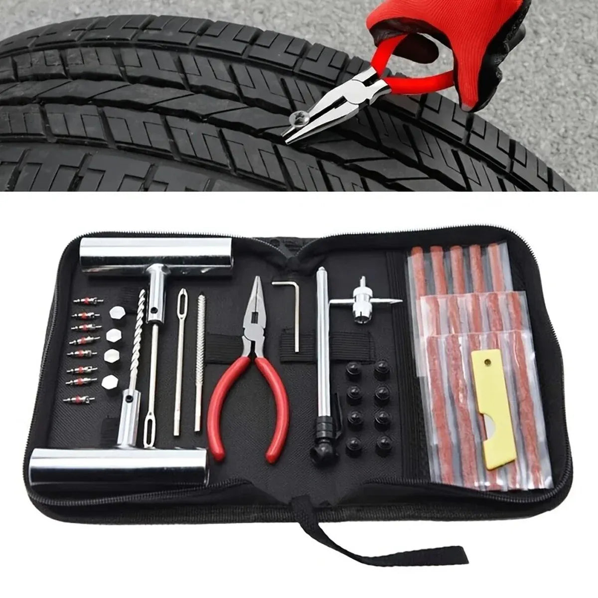 46PCS Car Tire Repair Kit Patch Plug Puncture Emergency for Car Truck Motorbike