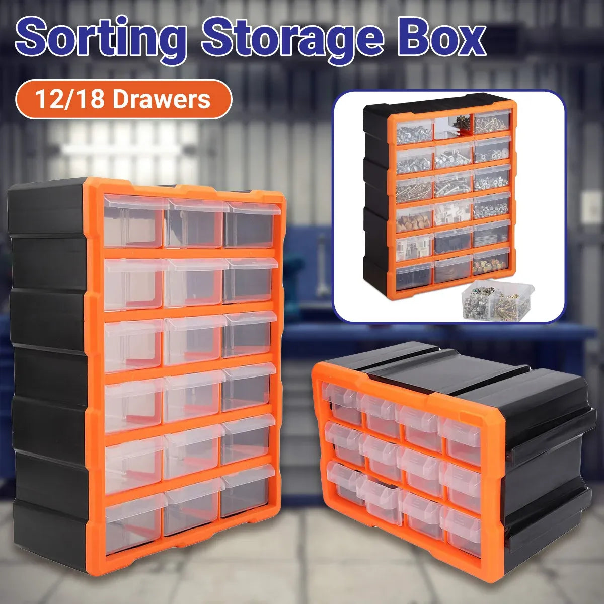 Tool Storage Bin Parts Organizer Drawers Cabinet Box Chest Plastic With Dividers - 12 Drawers