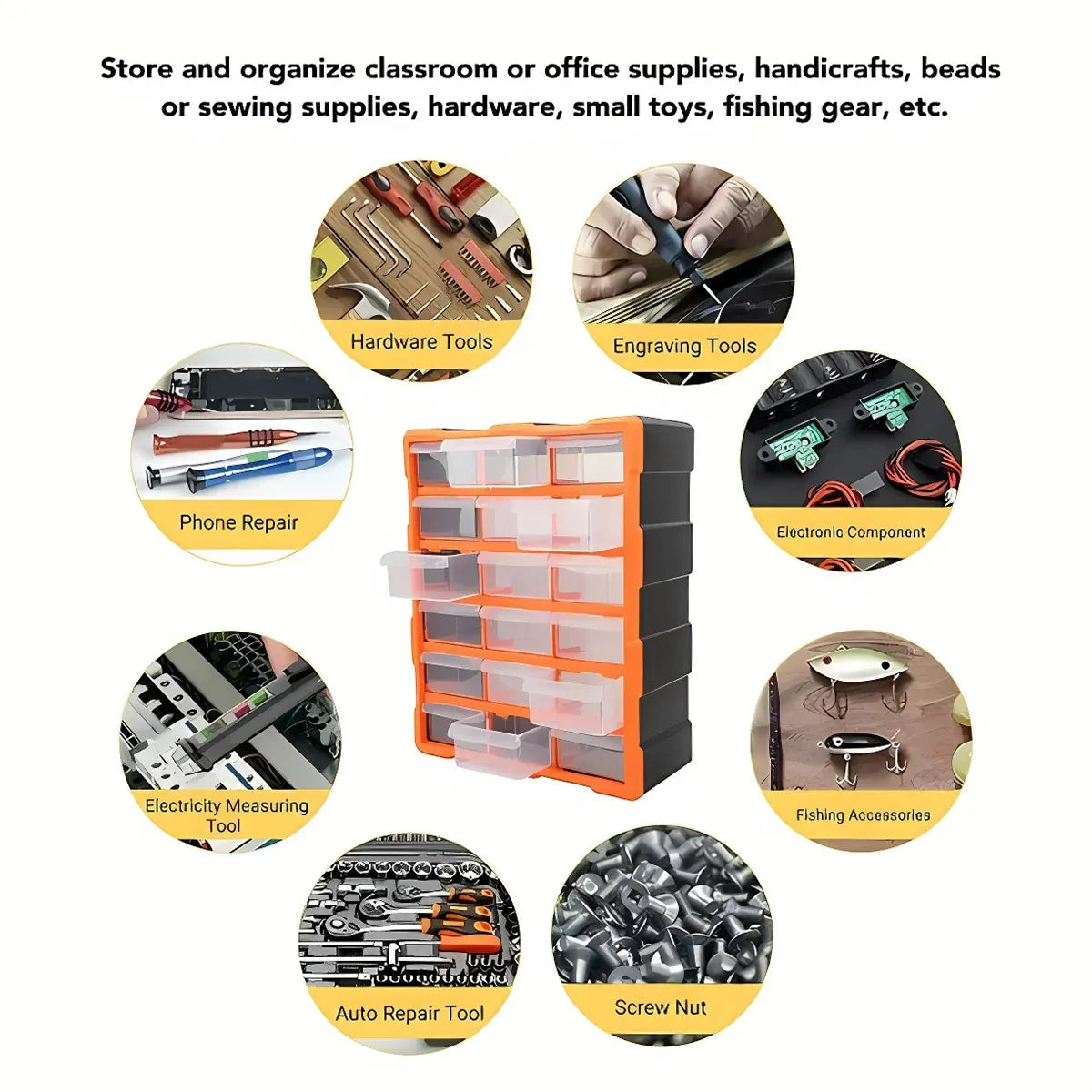 Tool Storage Bin Parts Organizer Drawers Cabinet Box Chest Plastic With Dividers - 12 Drawers