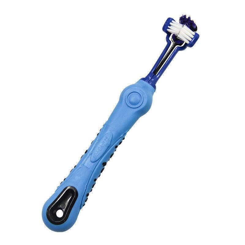 3-Sided Pet Toothbrush Dog Removing Bad Tartar Breath Dental Cleaning Mouth - Blue