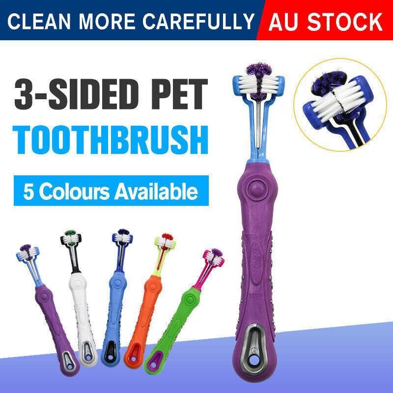 3-Sided Pet Toothbrush Dog Removing Bad Tartar Breath Dental Cleaning Mouth - Blue