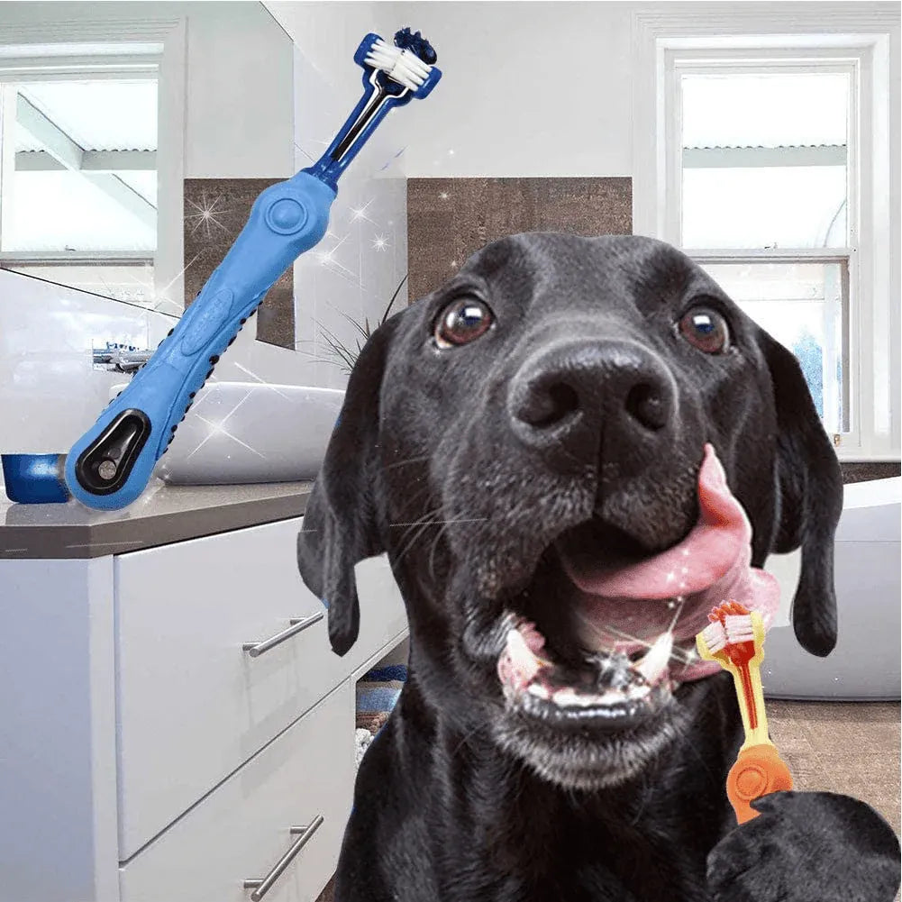 3-Sided Pet Toothbrush Dog Removing Bad Tartar Breath Dental Cleaning Mouth - Blue