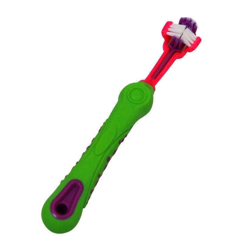 3-Sided Pet Toothbrush Dog Removing Bad Tartar Breath Dental Cleaning Mouth - Green